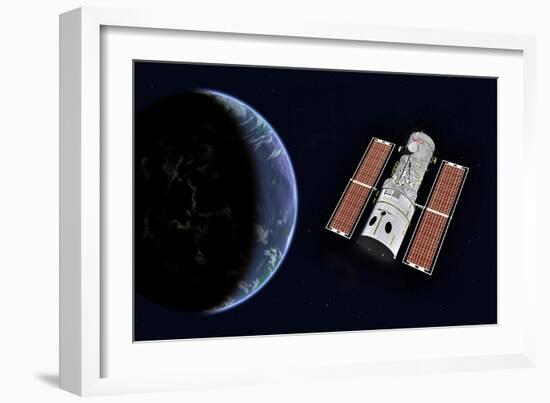 The Hubble Space Telescope in Earth Orbit-null-Framed Art Print