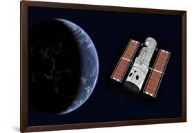 The Hubble Space Telescope in Earth Orbit-null-Framed Art Print