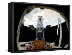 The Hubble Space Telescope, Locked Down in the Cargo Bay of Space Shuttle Atlantis-null-Framed Stretched Canvas