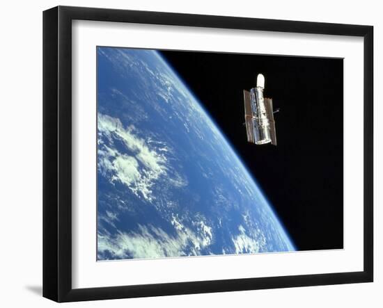 The Hubble Space Telescope with a Blue Earth in the Background-Stocktrek Images-Framed Photographic Print