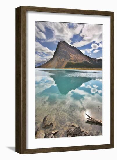 The Huge Rock Of The Triangular Form Is Reflected In Emerald Waters Of Cold Mountain Lake-kavram-Framed Photographic Print