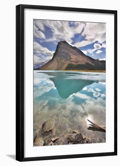 The Huge Rock Of The Triangular Form Is Reflected In Emerald Waters Of Cold Mountain Lake-kavram-Framed Photographic Print