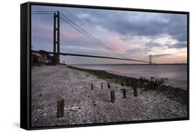 The Humber Bridge at Dusk, East Riding of Yorkshire, Yorkshire, England, United Kingdom, Europe-Mark Sunderland-Framed Stretched Canvas