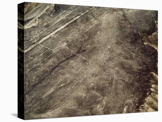 The Humming Bird Geoglyph, aerial view, Nazca, UNESCO World Heritage Site, Ica Region, Peru, South -Karol Kozlowski-Stretched Canvas