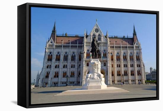 The Hungarian Parliament Building and Statue of Gyula Andressy, Budapest, Hungary, Europe-Carlo Morucchio-Framed Stretched Canvas