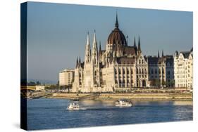 The Hungarian Parliament on the Banks of the River Danube, Budapest, Hungary, Europe-Michael Runkel-Stretched Canvas