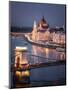 The Hungarian Parliament on the River Danube with the Chain Bridge, Budapest, Hungary-Karen Deakin-Mounted Photographic Print
