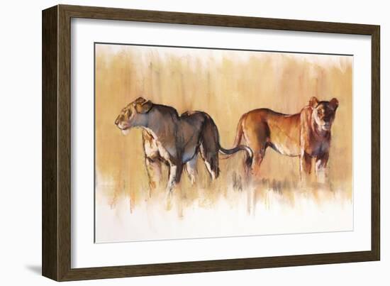 The Hunting Instructors, 2019, (conté and pastel on paper)-Mark Adlington-Framed Giclee Print