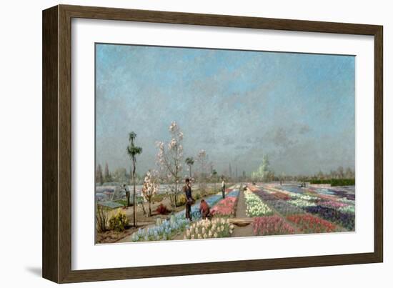 The Hyacinth Fields in Bloom at the Van Houtte Nursery, Ghent with a View of Saint Nicholas'…-Adrien Louis Demont-Framed Giclee Print