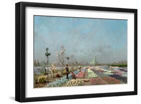 The Hyacinth Fields in Bloom at the Van Houtte Nursery, Ghent with a View of Saint Nicholas'…-Adrien Louis Demont-Framed Giclee Print