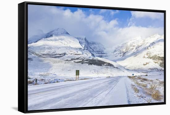 The Icefields Parkway Road Highway Covered in Ice at the Icefields Centre-Neale Clark-Framed Stretched Canvas