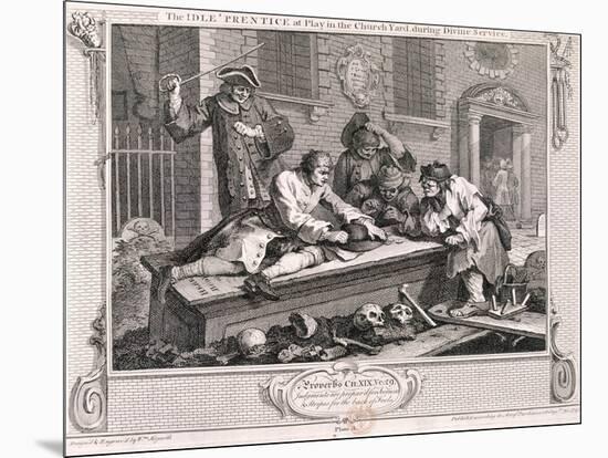 The Idle Prentice at Play in the Church Yard ..., Plate III of Industry and Idleness 1747-William Hogarth-Mounted Giclee Print