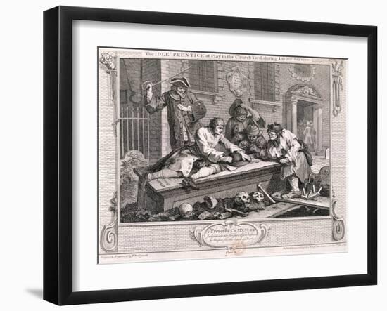 The Idle Prentice at Play in the Church Yard ..., Plate III of Industry and Idleness 1747-William Hogarth-Framed Giclee Print