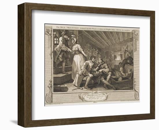 The Idle 'Prentice Betray'D by His Whore and Taken in a Night Cellar with His Accomplice-William Hogarth-Framed Giclee Print