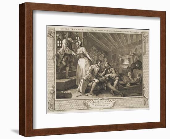 The Idle 'Prentice Betray'D by His Whore and Taken in a Night Cellar with His Accomplice-William Hogarth-Framed Giclee Print
