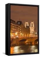 The Ile De La Cite and Notre Dame Cathedral at Night, Paris, France, Europe-Julian Elliott-Framed Stretched Canvas
