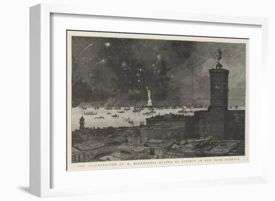 The Illumination of M Bartholdi's Statue of Liberty in New York Harbour-null-Framed Giclee Print