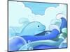 The Image of Blue Whale with Wave-TongRo-Mounted Giclee Print