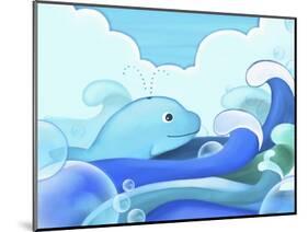 The Image of Blue Whale with Wave-TongRo-Mounted Giclee Print