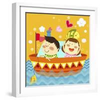 The Image of Children Fishing on the Boat-TongRo-Framed Giclee Print