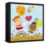 The Image of Children Flying with Colorful Balloon-TongRo-Framed Stretched Canvas