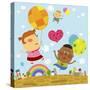 The Image of Children Flying with Colorful Balloon-TongRo-Stretched Canvas