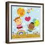 The Image of Children Flying with Colorful Balloon-TongRo-Framed Giclee Print