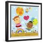The Image of Children Flying with Colorful Balloon-TongRo-Framed Giclee Print