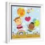 The Image of Children Flying with Colorful Balloon-TongRo-Framed Giclee Print