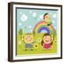 The Image of Children Playing in the Garden with Rainbow-TongRo-Framed Giclee Print