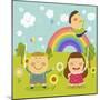 The Image of Children Playing in the Garden with Rainbow-TongRo-Mounted Giclee Print