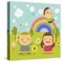The Image of Children Playing in the Garden with Rainbow-TongRo-Stretched Canvas