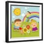 The Image of Children Playing in the Garden with Rainbow-TongRo-Framed Giclee Print