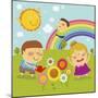 The Image of Children Playing in the Garden with Rainbow-TongRo-Mounted Giclee Print