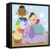 The Image of Children Playing on the Elephant-TongRo-Framed Stretched Canvas