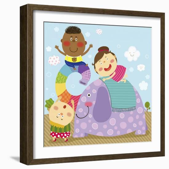 The Image of Children Playing on the Elephant-TongRo-Framed Giclee Print