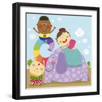 The Image of Children Playing on the Elephant-TongRo-Framed Giclee Print