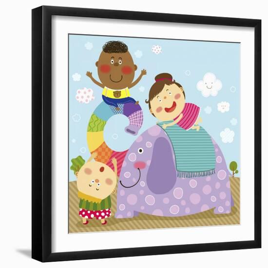The Image of Children Playing on the Elephant-TongRo-Framed Giclee Print