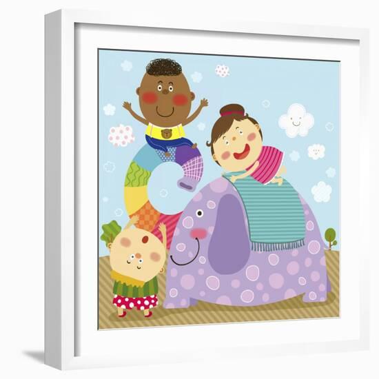 The Image of Children Playing on the Elephant-TongRo-Framed Giclee Print