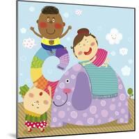 The Image of Children Playing on the Elephant-TongRo-Mounted Giclee Print