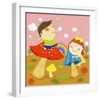 The Image of Children Playing with Mushroom-TongRo-Framed Giclee Print