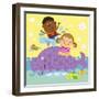 The Image of Children Playing with Purple Colored Whale-TongRo-Framed Giclee Print