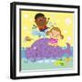 The Image of Children Playing with Purple Colored Whale-TongRo-Framed Giclee Print