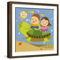 The Image of Children Playing with Sea Creature-TongRo-Framed Giclee Print