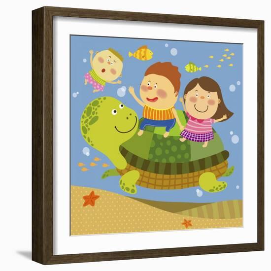 The Image of Children Playing with Sea Creature-TongRo-Framed Giclee Print