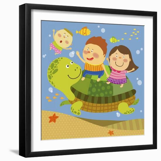 The Image of Children Playing with Sea Creature-TongRo-Framed Giclee Print