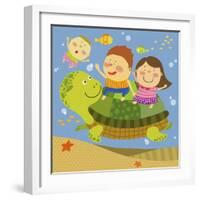 The Image of Children Playing with Sea Creature-TongRo-Framed Giclee Print