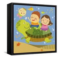 The Image of Children Playing with Sea Creature-TongRo-Framed Stretched Canvas