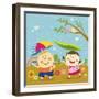 The Image of Children Playing with Umbrella in the Rain-TongRo-Framed Giclee Print