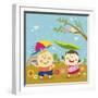The Image of Children Playing with Umbrella in the Rain-TongRo-Framed Giclee Print